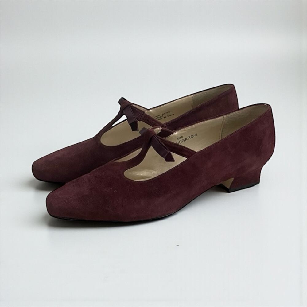 KIKIT Vintage Beauregard 2 Chianti Suede Leather Brown Bow Heels